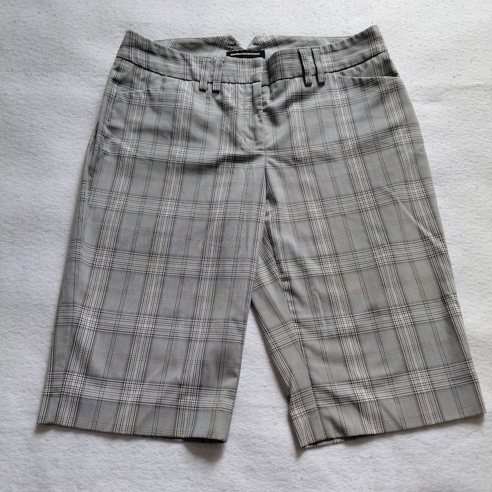 Express Design Studio Editor Gray Plaid Bermuda Shorts Mens 36 Flat Front